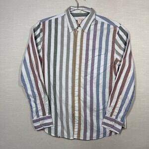 J Crew Broken-In Oxford Shirt Men L White Multi-Color Stripe Long Sleeve Cotton